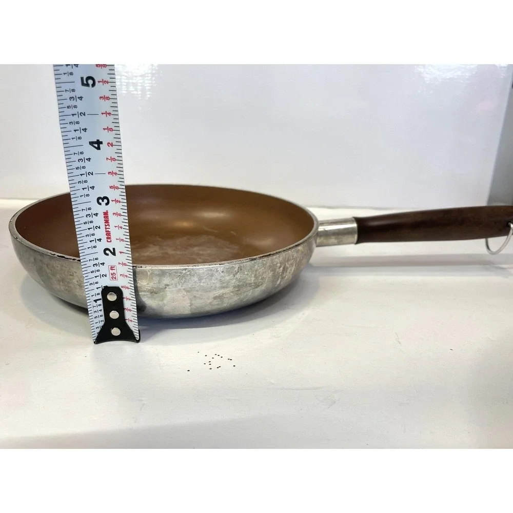 Wear-Ever‎ Aluminum Saute Skillet Copper Lid Non-Stick Wood Handle USA